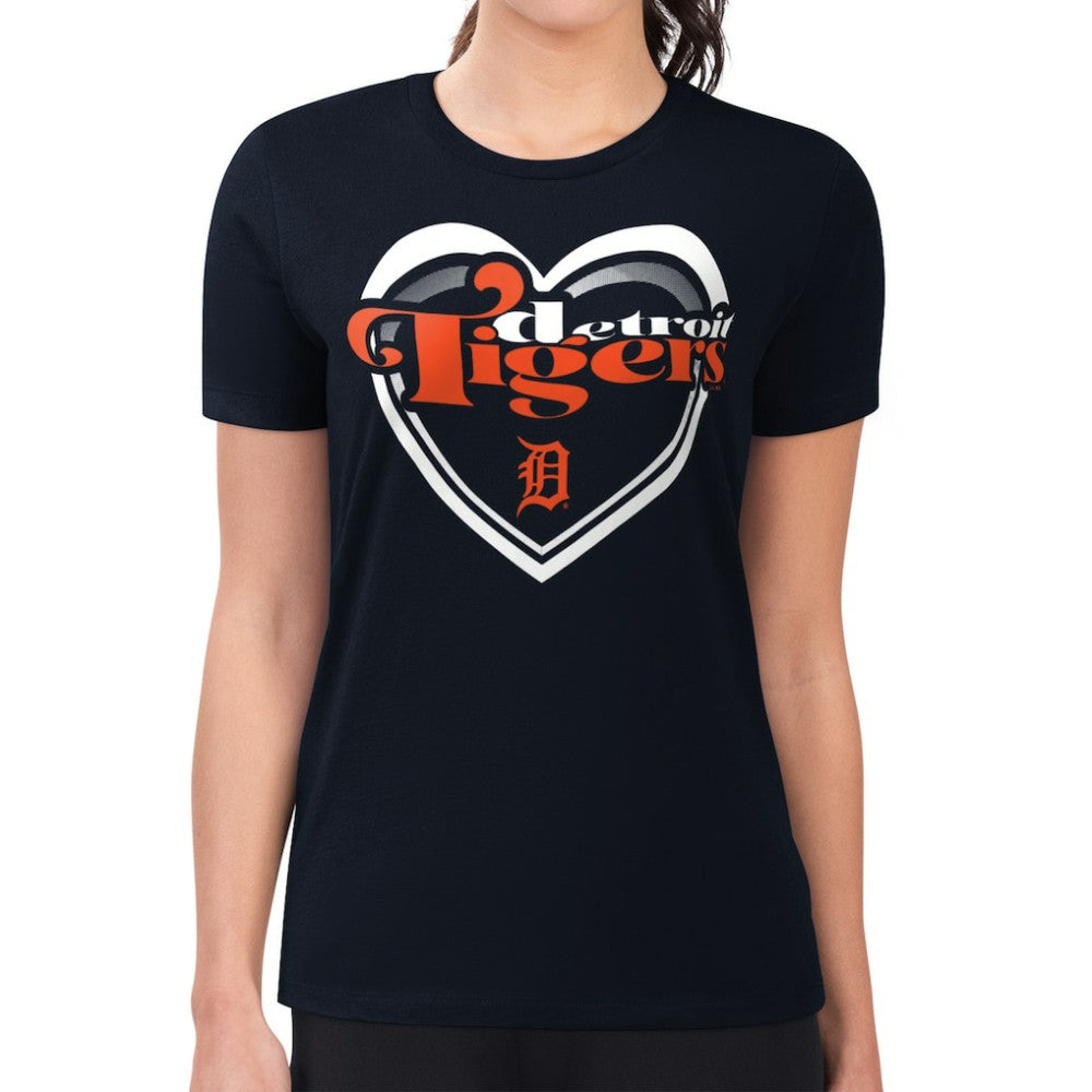 Detroit Tigers G-III 4Her by Carl Banks Women's Super-Slim Fit Lightweight Double Heart T-Shirt - Navy - MLB Lifestyle