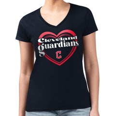 Cleveland Guardians G-III 4Her by Carl Banks Women's Super-Slim Fit Lightweight Double Heart V-Neck T-Shirt - Navy - MLB Sale