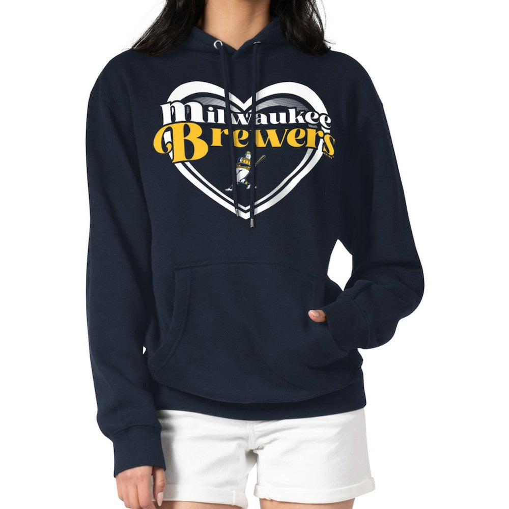 Milwaukee Brewers G-III 4Her by Carl Banks Women's Double Heart Fleece Pullover Hoodie - Navy - MLB Online