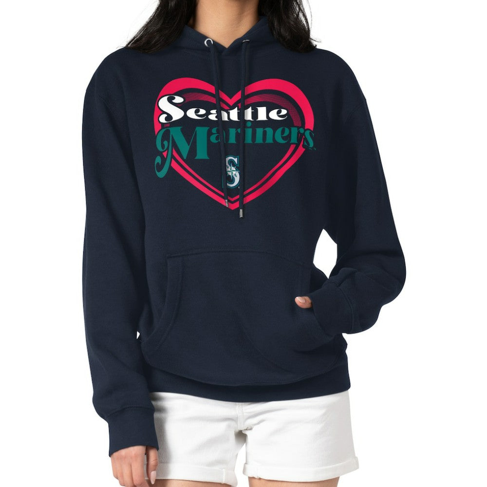 Seattle Mariners G-III 4Her by Carl Banks Women's Double Heart Fleece Pullover Hoodie - Navy - MLB on Sale