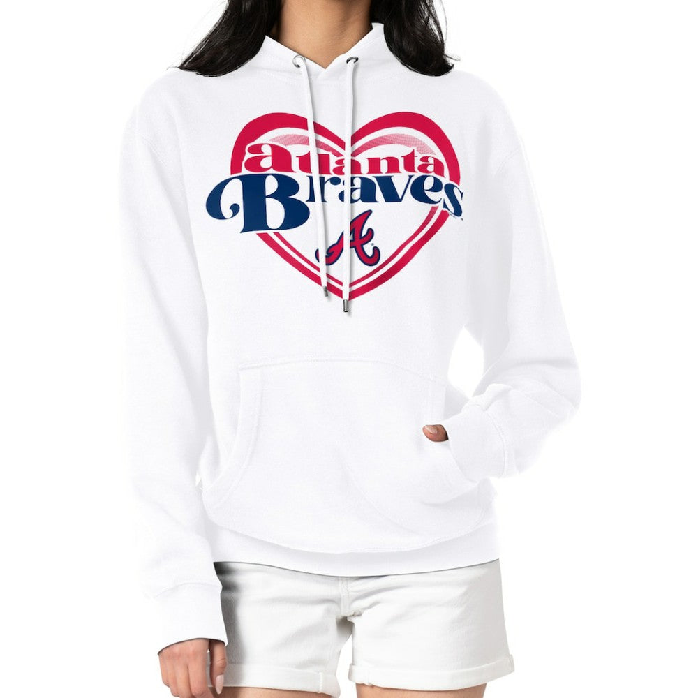 Atlanta Braves G-III 4Her by Carl Banks Women's Double Heart Fleece Pullover Hoodie - White - MLB Sale