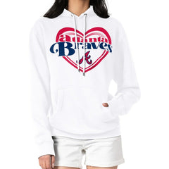 Atlanta Braves G-III 4Her by Carl Banks Women's Double Heart Fleece Pullover Hoodie - White - MLB Sale