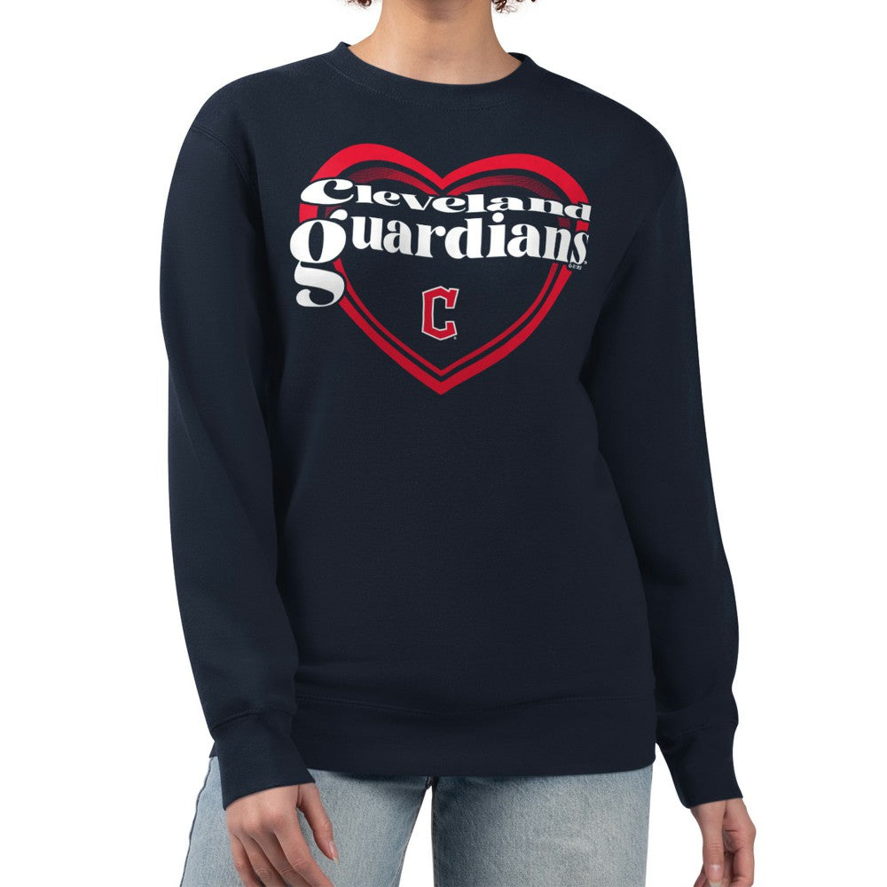 Cleveland Guardians G-III 4Her by Carl Banks Women's Double Heart Fleece Pullover Sweatshirt - Navy - MLB Sale