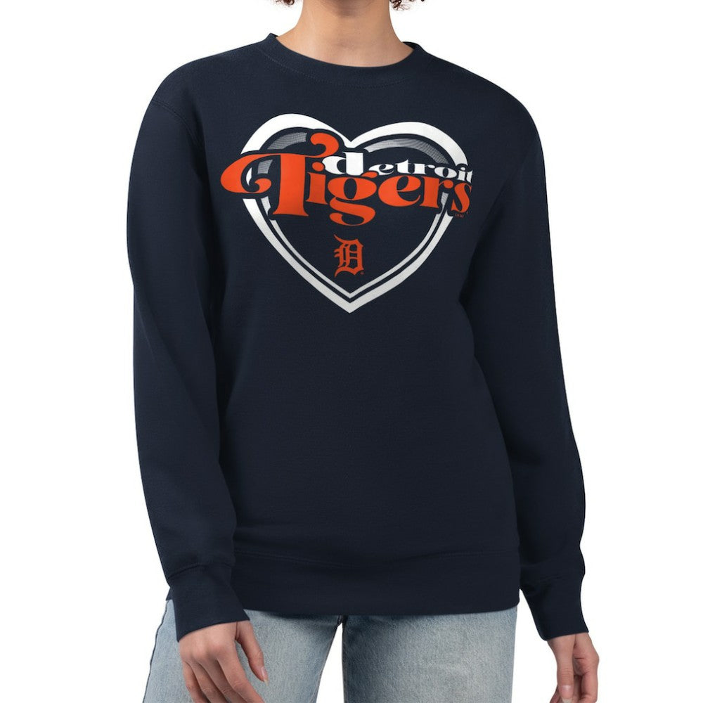 Detroit Tigers G-III 4Her by Carl Banks Women's Double Heart Fleece Pullover Sweatshirt - Navy - MLB Lifestyle