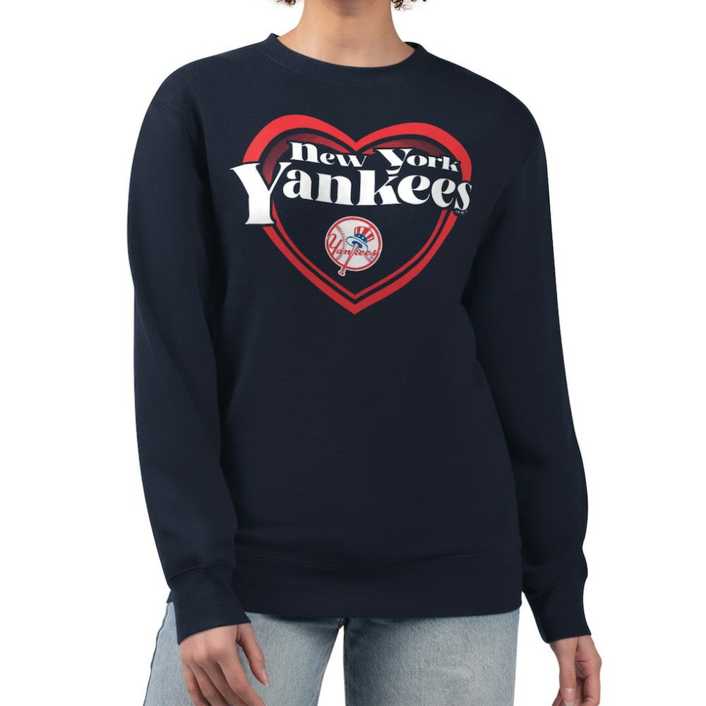 New York Yankees G-III 4Her by Carl Banks Women's Double Heart Fleece Pullover Sweatshirt - Navy - MLB Sale