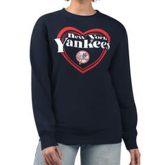 New York Yankees G-III 4Her by Carl Banks Women's Double Heart Fleece Pullover Sweatshirt - Navy - MLB Sale