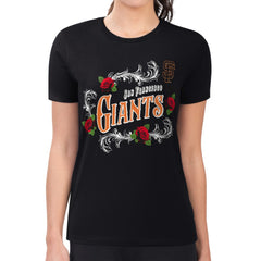 San Francisco Giants G-III 4Her by Carl Banks Women's Super-Slim Fit Lightweight Retro Roses T-Shirt - Black - MLB Lifestyle