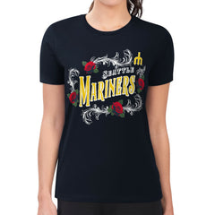 Seattle Mariners G-III 4Her by Carl Banks Women's Super-Slim Fit Lightweight Retro Roses T-Shirt - Navy - MLB Online