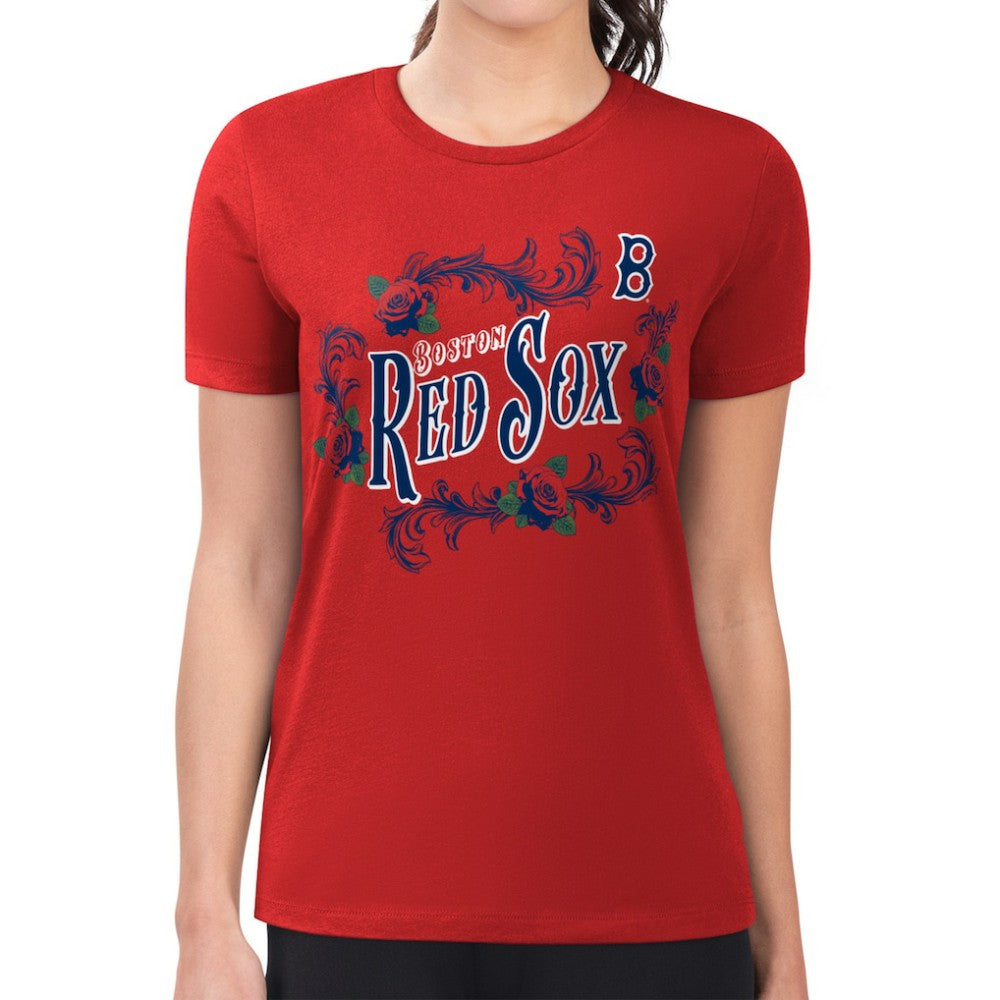 Boston Red Sox G-III 4Her by Carl Banks Women's Super-Slim Fit Lightweight Retro Roses T-Shirt - Red - MLB Discount