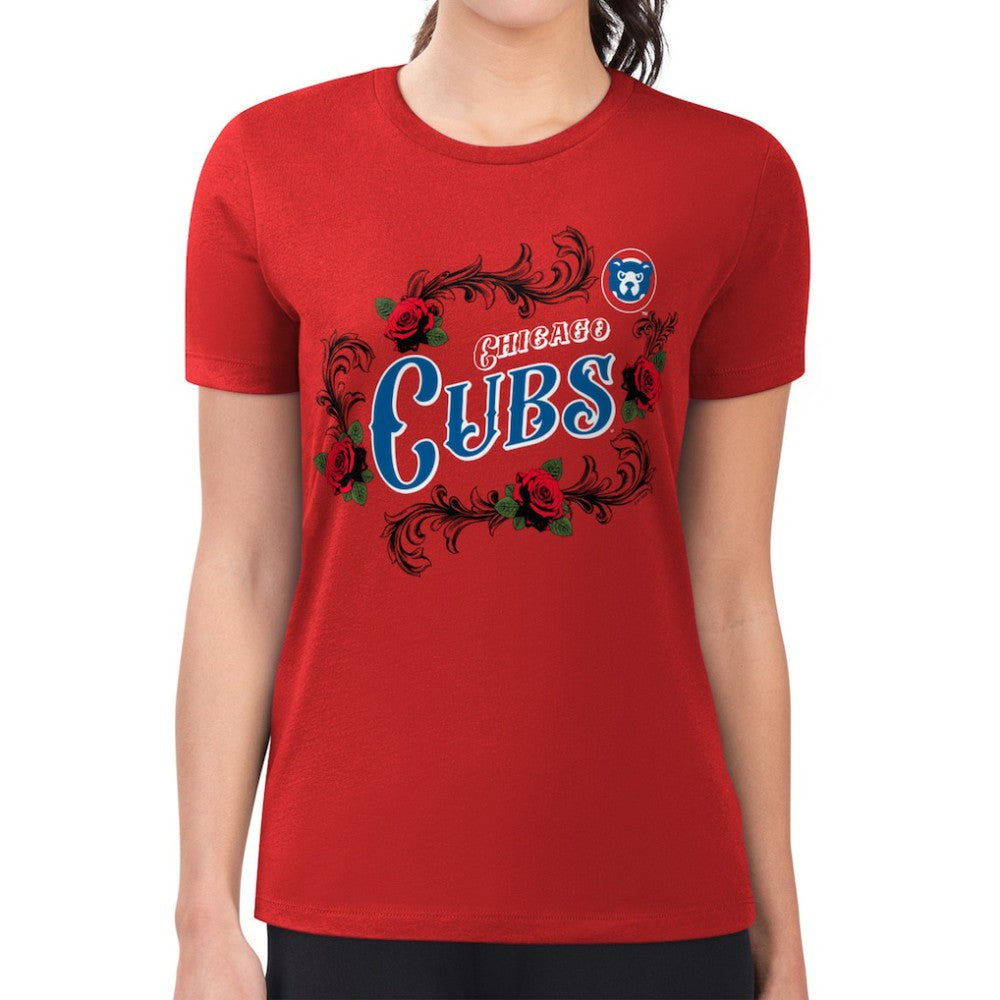 Chicago Cubs G-III 4Her by Carl Banks Women's Super-Slim Fit Lightweight Retro Roses T-Shirt - Red - MLB Online