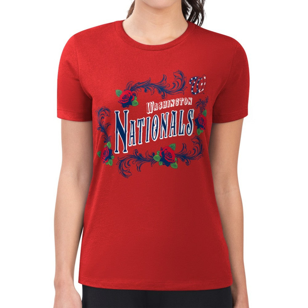 Washington Nationals G-III 4Her by Carl Banks Women's Super-Slim Fit Lightweight Retro Roses T-Shirt - Red - MLB Discount
