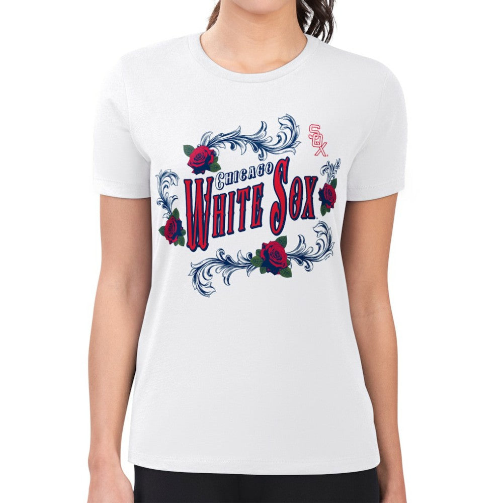 Chicago White Sox G-III 4Her by Carl Banks Women's Super-Slim Fit Lightweight Retro Roses T-Shirt - White - MLB Lifestyle