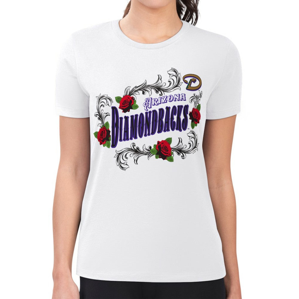 Arizona Diamondbacks G-III 4Her by Carl Banks Women's Super-Slim Fit Lightweight Retro Roses T-Shirt - White - MLB Online