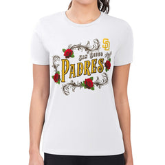 San Diego Padres G-III 4Her by Carl Banks Women's Super-Slim Fit Lightweight Retro Roses T-Shirt - White - MLB Sale