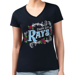 Tampa Bay Rays G-III 4Her by Carl Banks Women's Super-Slim Fit Lightweight Retro Roses V-Neck T-Shirt - Navy - MLB Sale