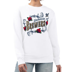 Milwaukee Brewers G-III 4Her by Carl Banks Women's Retro Roses Fleece Pullover Sweatshirt - White - MLB Sale