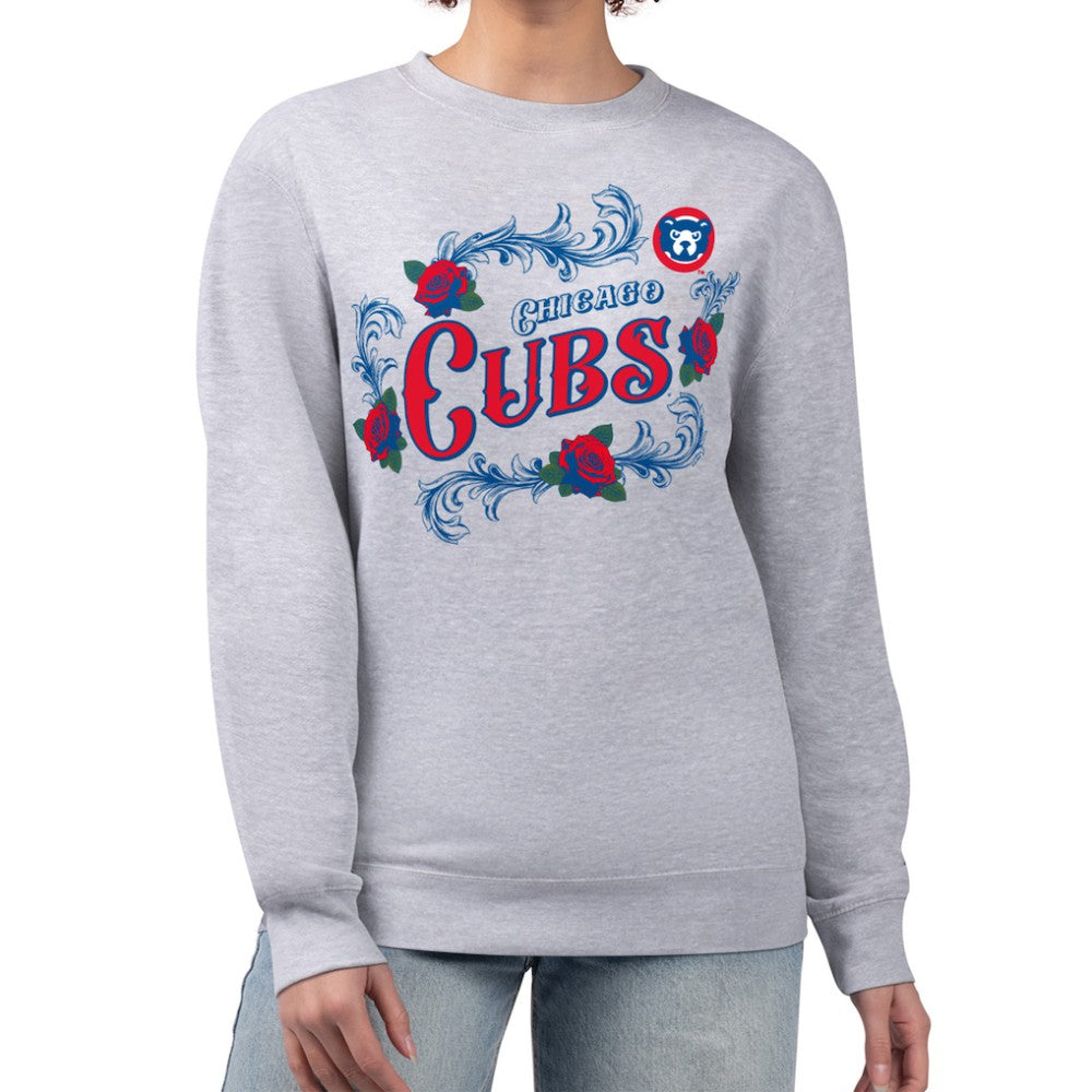 Chicago Cubs G-III 4Her by Carl Banks Women's Retro Roses Fleece Pullover Sweatshirt - Gray - MLB on Sale