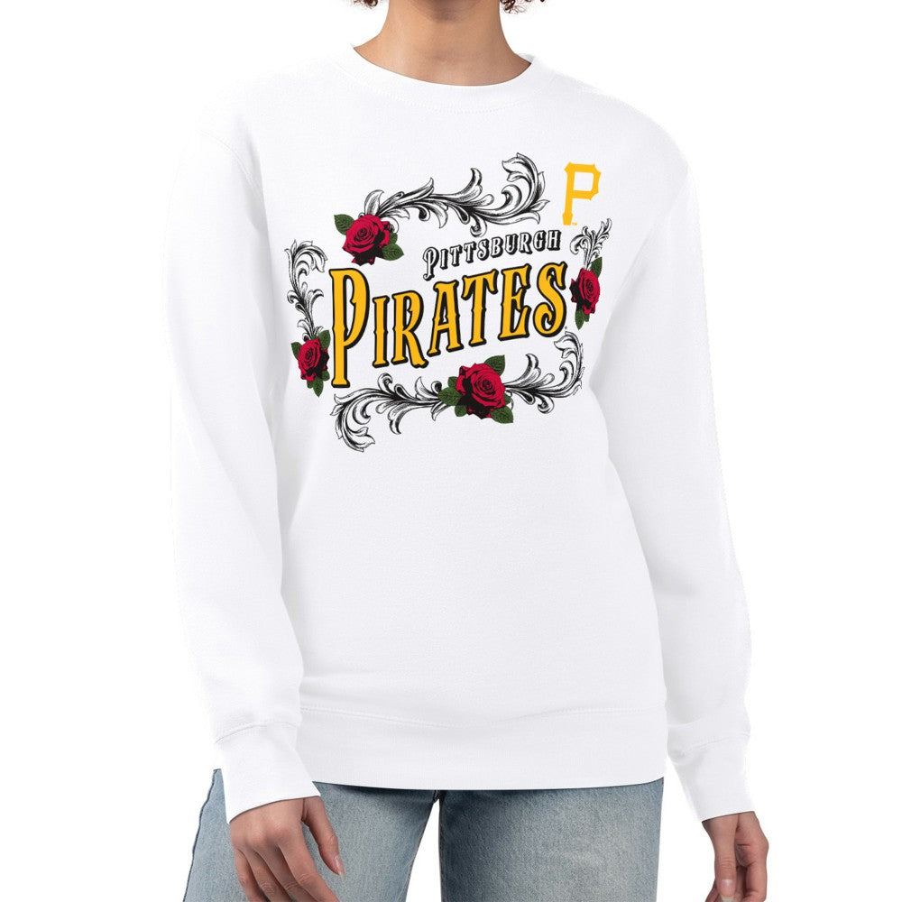 Pittsburgh Pirates G-III 4Her by Carl Banks Women's Retro Roses Fleece Pullover Sweatshirt - White - MLB Discount