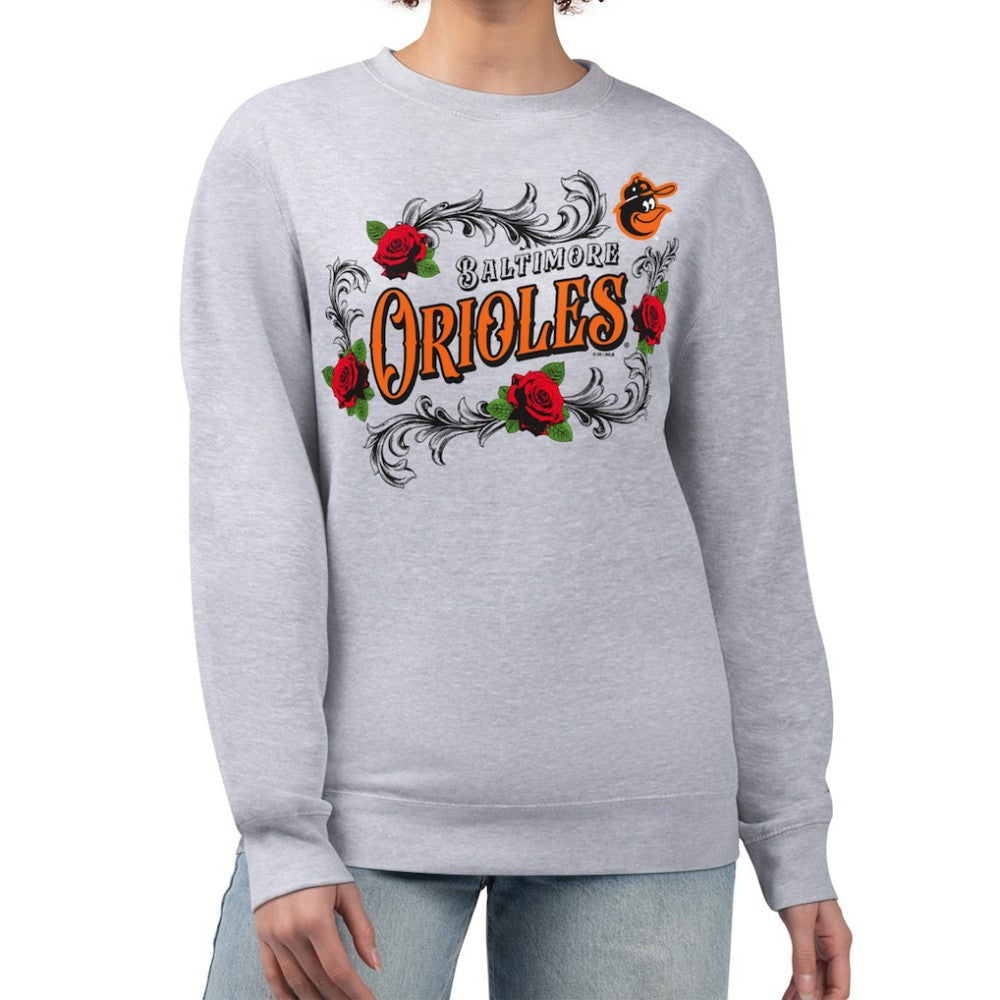 Baltimore Orioles G-III 4Her by Carl Banks Women's Retro Roses Fleece Pullover Sweatshirt - Gray - MLB Lifestyle