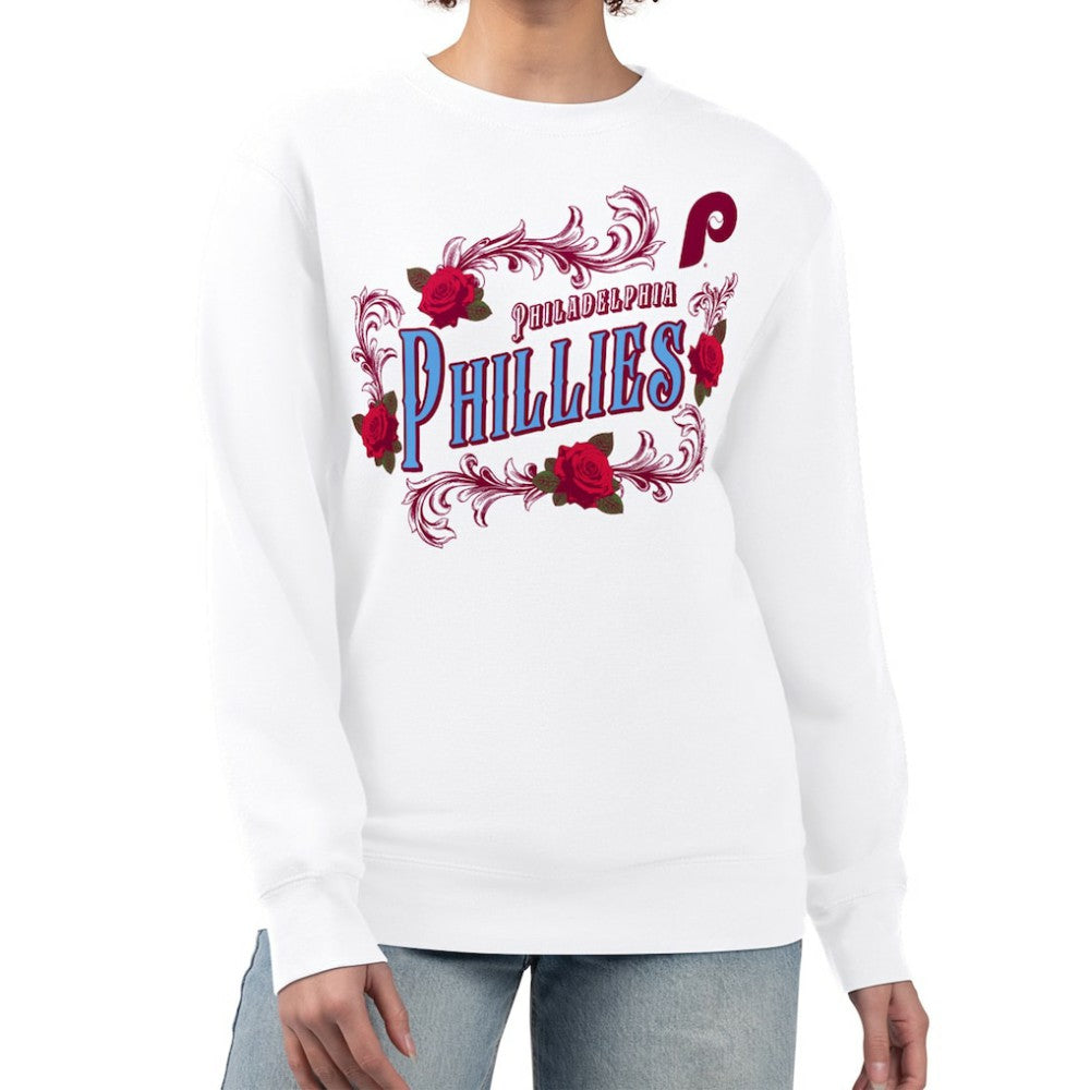 Philadelphia Phillies G-III 4Her by Carl Banks Women's Retro Roses Fleece Pullover Sweatshirt - White - MLB on Sale