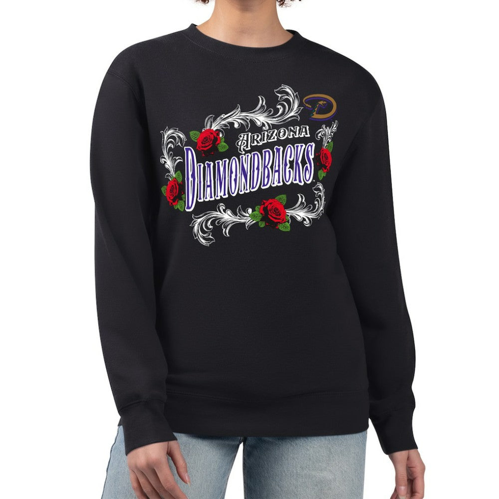 Arizona Diamondbacks G-III 4Her by Carl Banks Women's Retro Roses Fleece Pullover Sweatshirt - Black - MLB on Sale