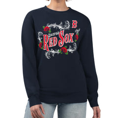 Boston Red Sox G-III 4Her by Carl Banks Women's Retro Roses Fleece Pullover Sweatshirt - Navy - MLB Sale