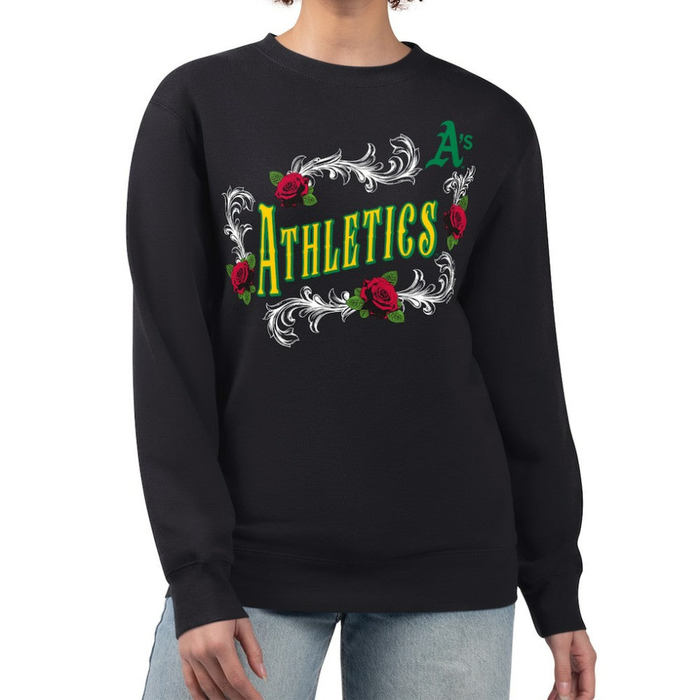 Athletics G-III 4Her by Carl Banks Women's Retro Roses Fleece Pullover Sweatshirt - Black - MLB Online