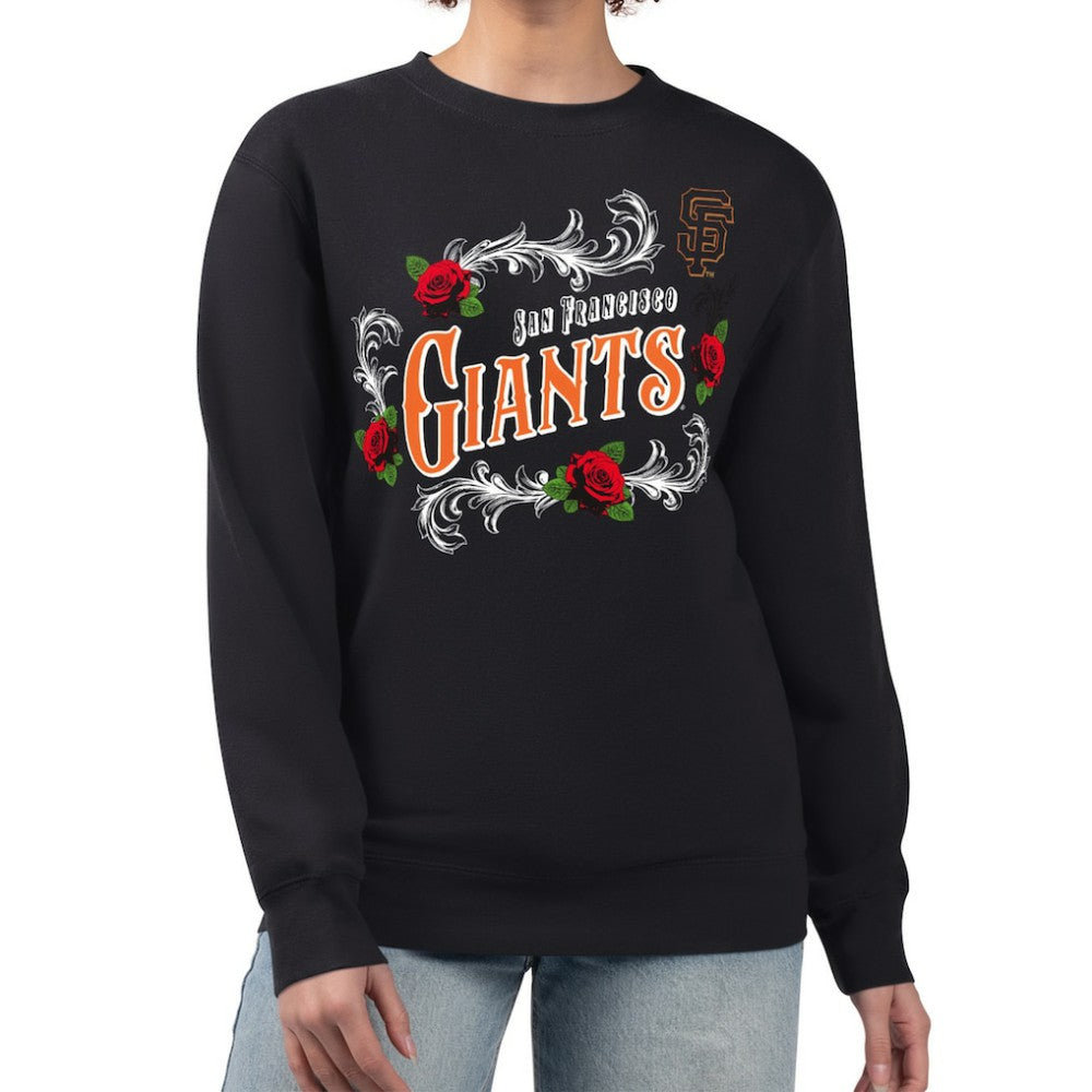 San Francisco Giants G-III 4Her by Carl Banks Women's Retro Roses Fleece Pullover Sweatshirt - Black - MLB Discount