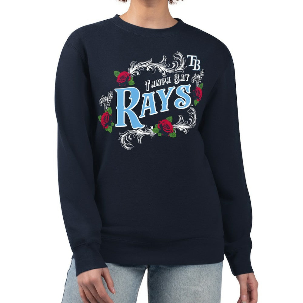 Tampa Bay Rays G-III 4Her by Carl Banks Women's Retro Roses Fleece Pullover Sweatshirt - Navy - MLB Lifestyle