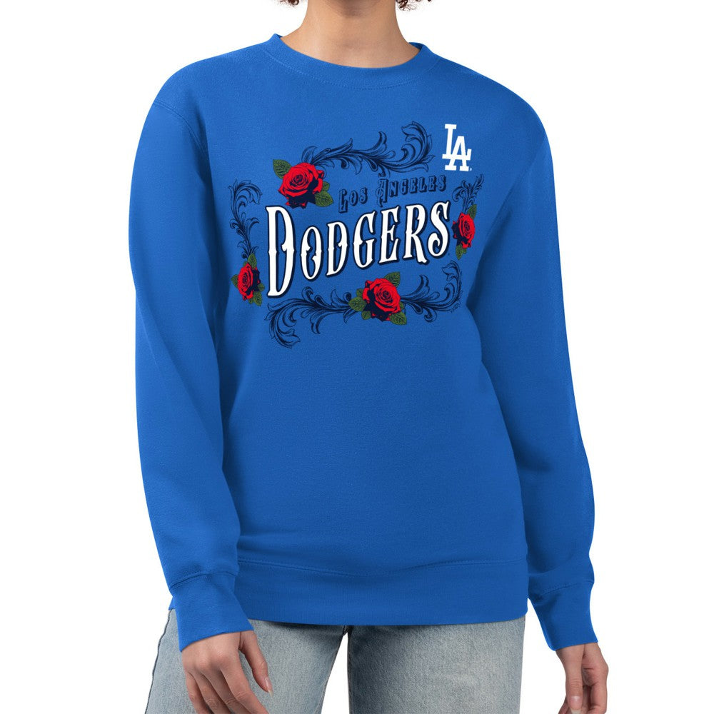 Los Angeles Dodgers G-III 4Her by Carl Banks Women's Retro Roses Fleece Pullover Sweatshirt - Royal - MLB Online