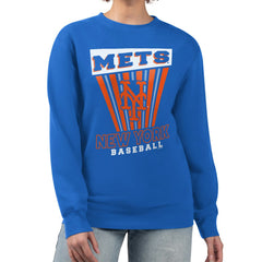 New York Mets Starter Women's Poster Print Pullover Sweatshirt - Royal - MLB Discount