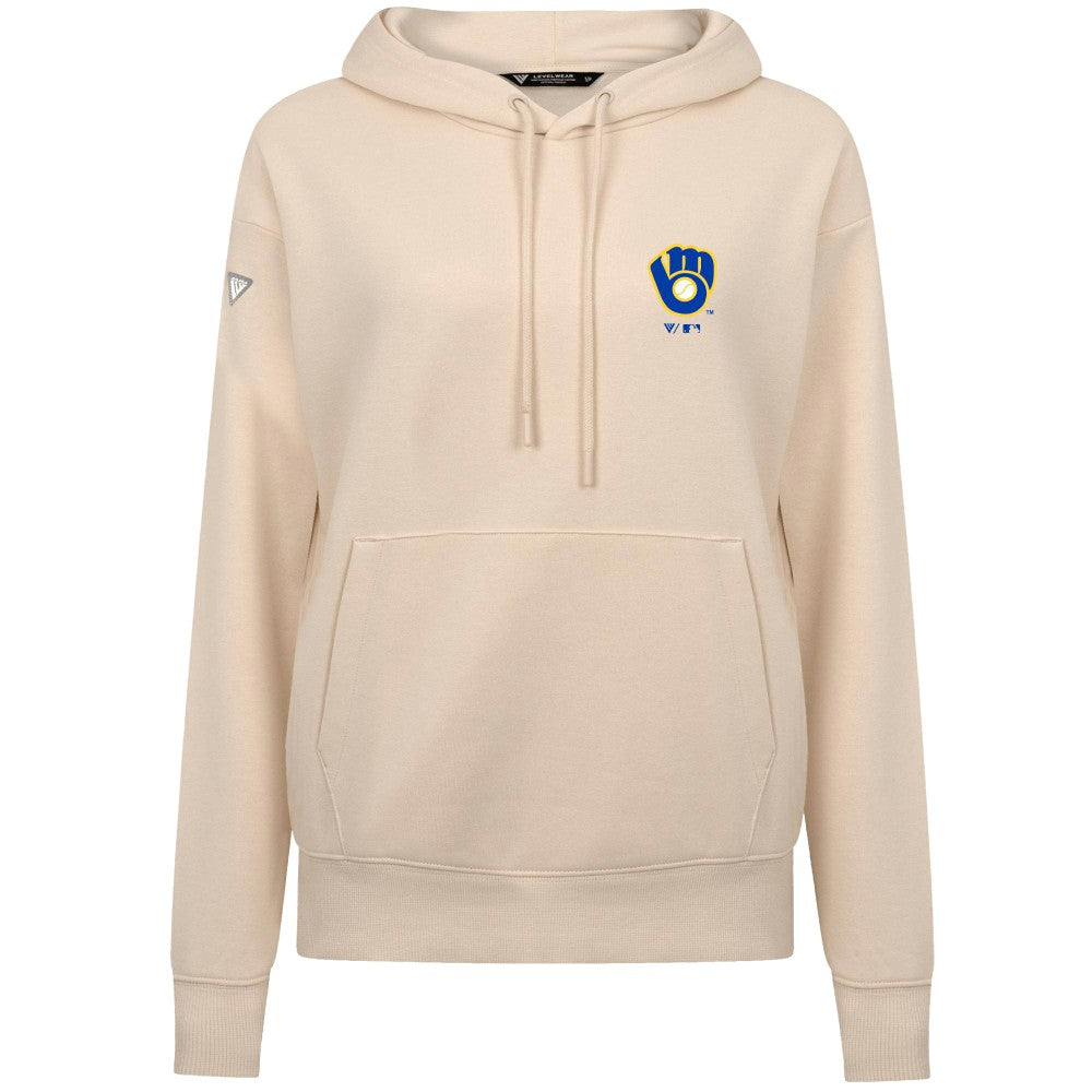 Milwaukee Brewers Levelwear Women's Cooperstown Collection Adorn Core Logo Pullover Hoodie - Khaki - MLB Lifestyle