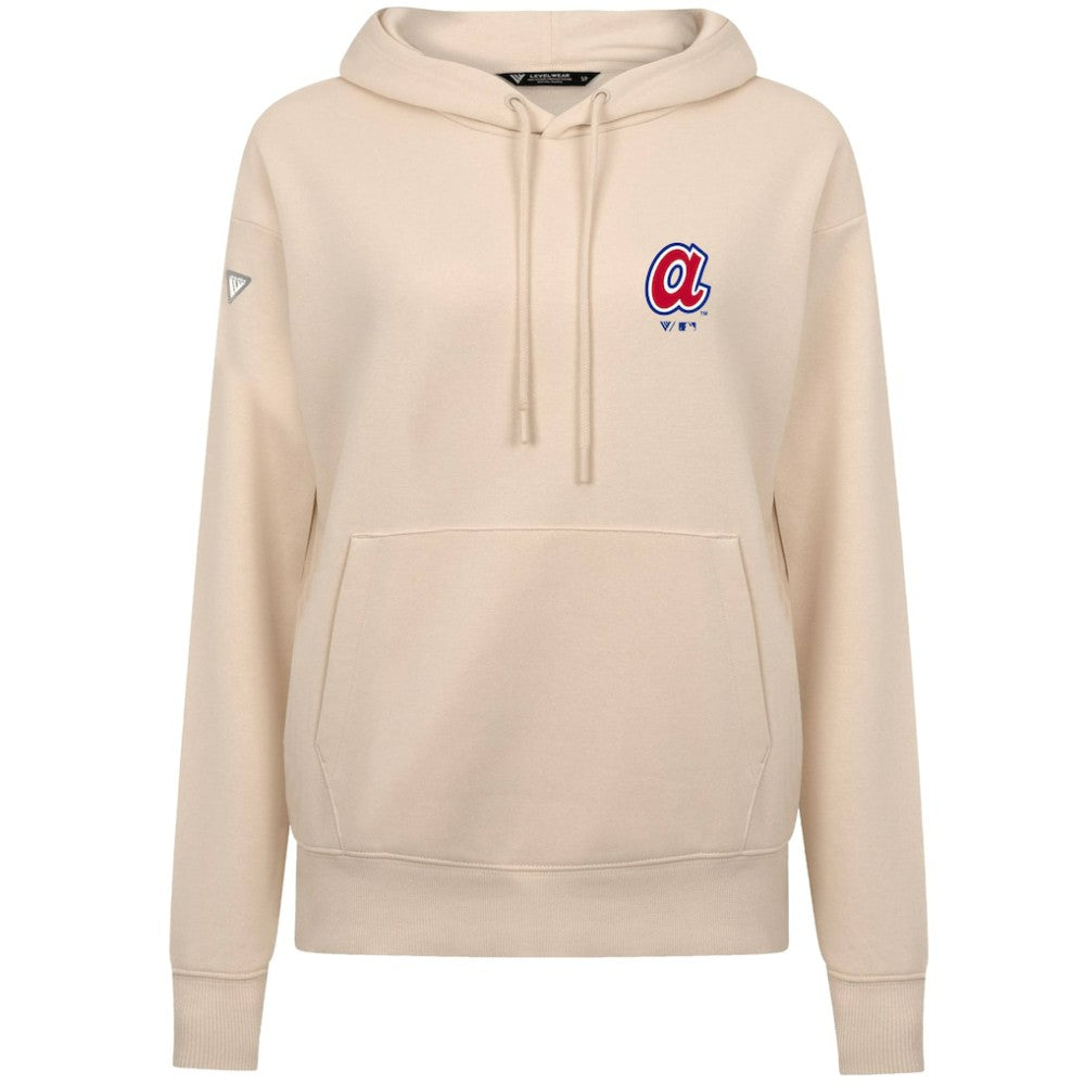 Atlanta Braves Levelwear Women's Cooperstown Collection Adorn Core Logo Pullover Hoodie - Khaki - MLB Lifestyle