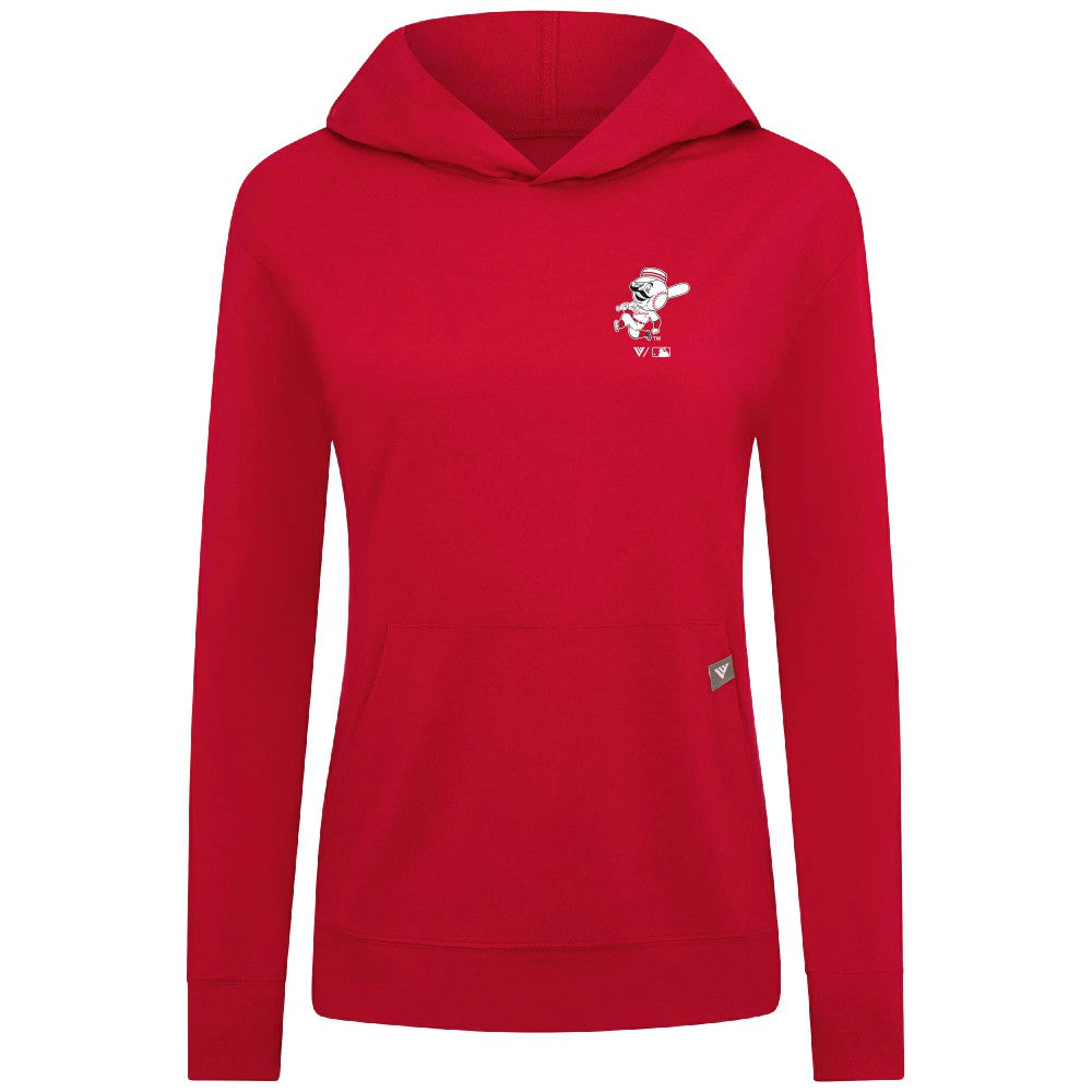 Cincinnati Reds Levelwear Women's Cooperstown Collection Relay Core Logo Pullover Hoodie - Red - MLB Lifestyle