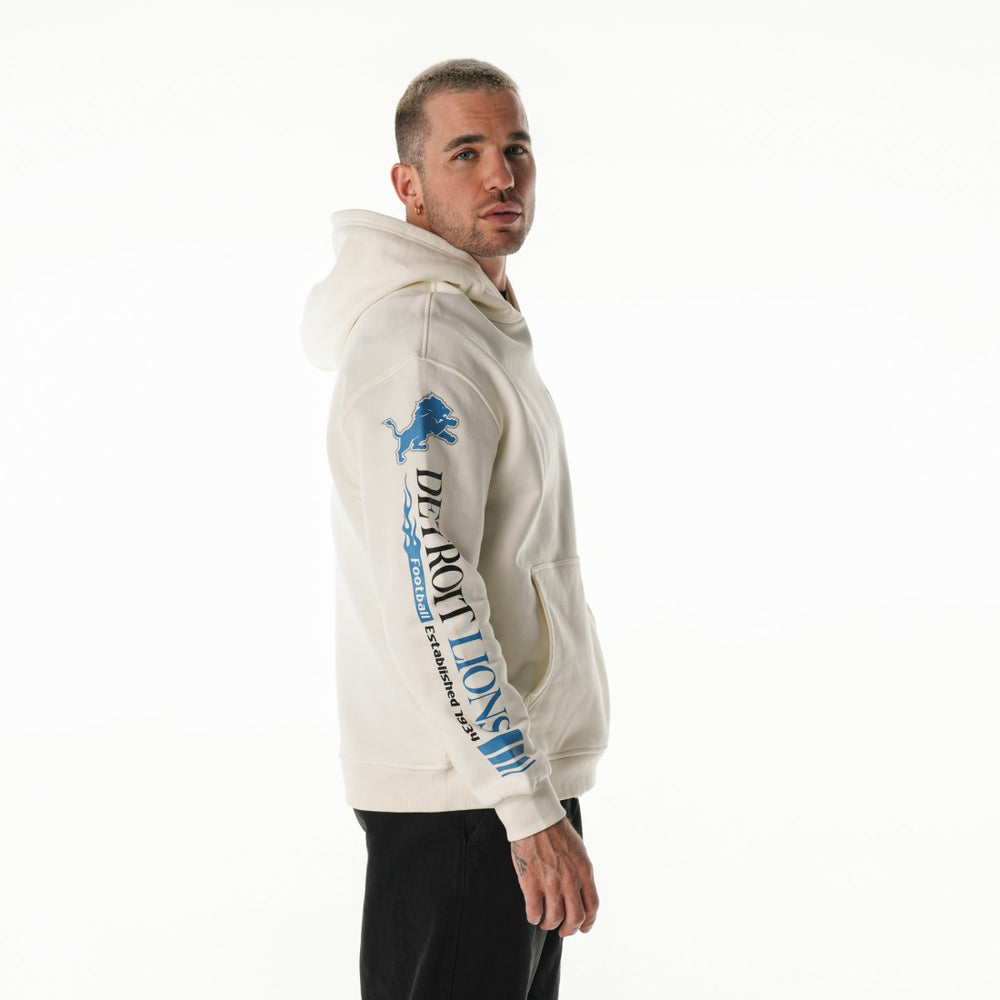 Detroit Lions The Wild Collective Unisex Stacked Graphic Sleeve Fleece Hoodie Cream