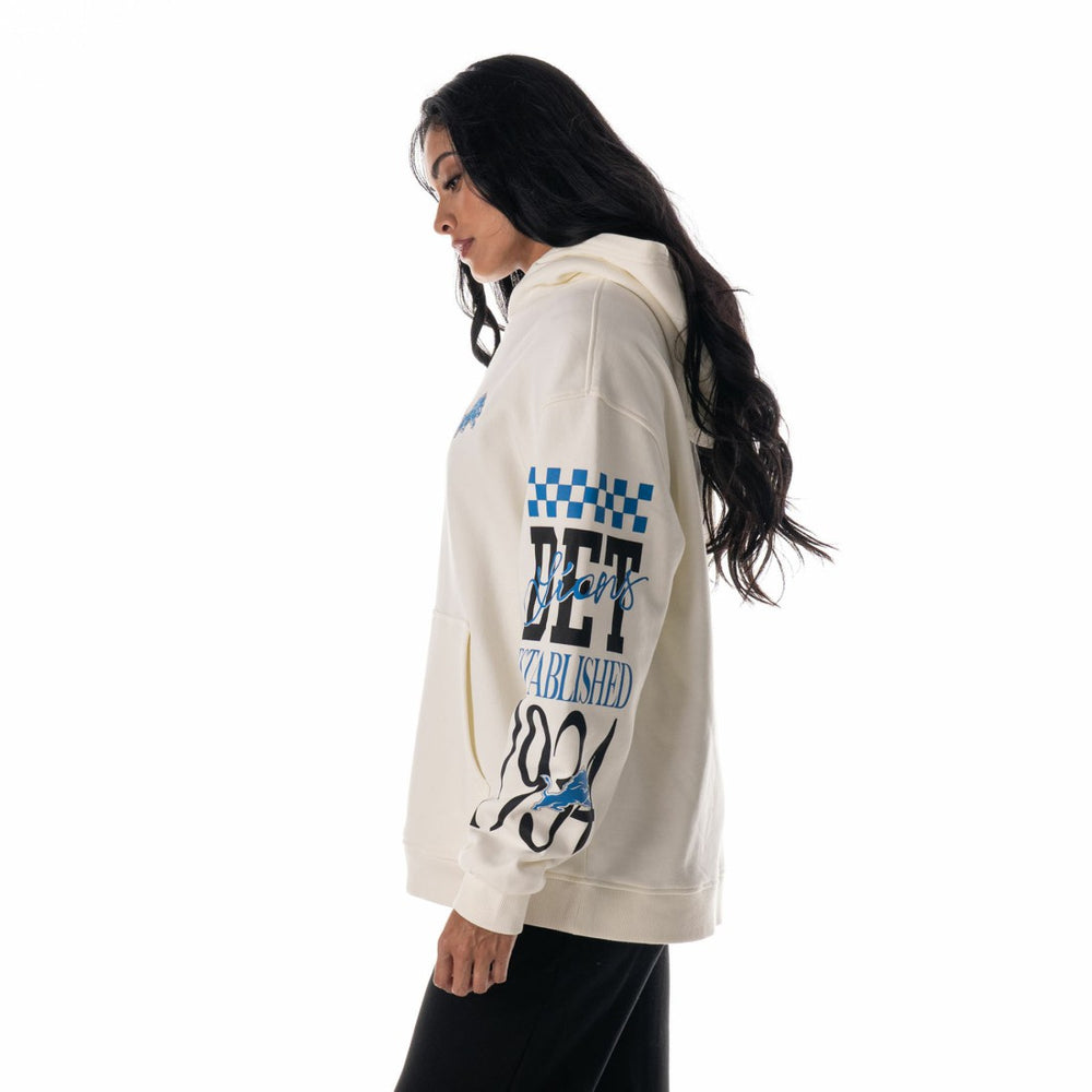 Detroit Lions The Wild Collective Unisex Stacked Graphic Sleeve Fleece Hoodie Cream