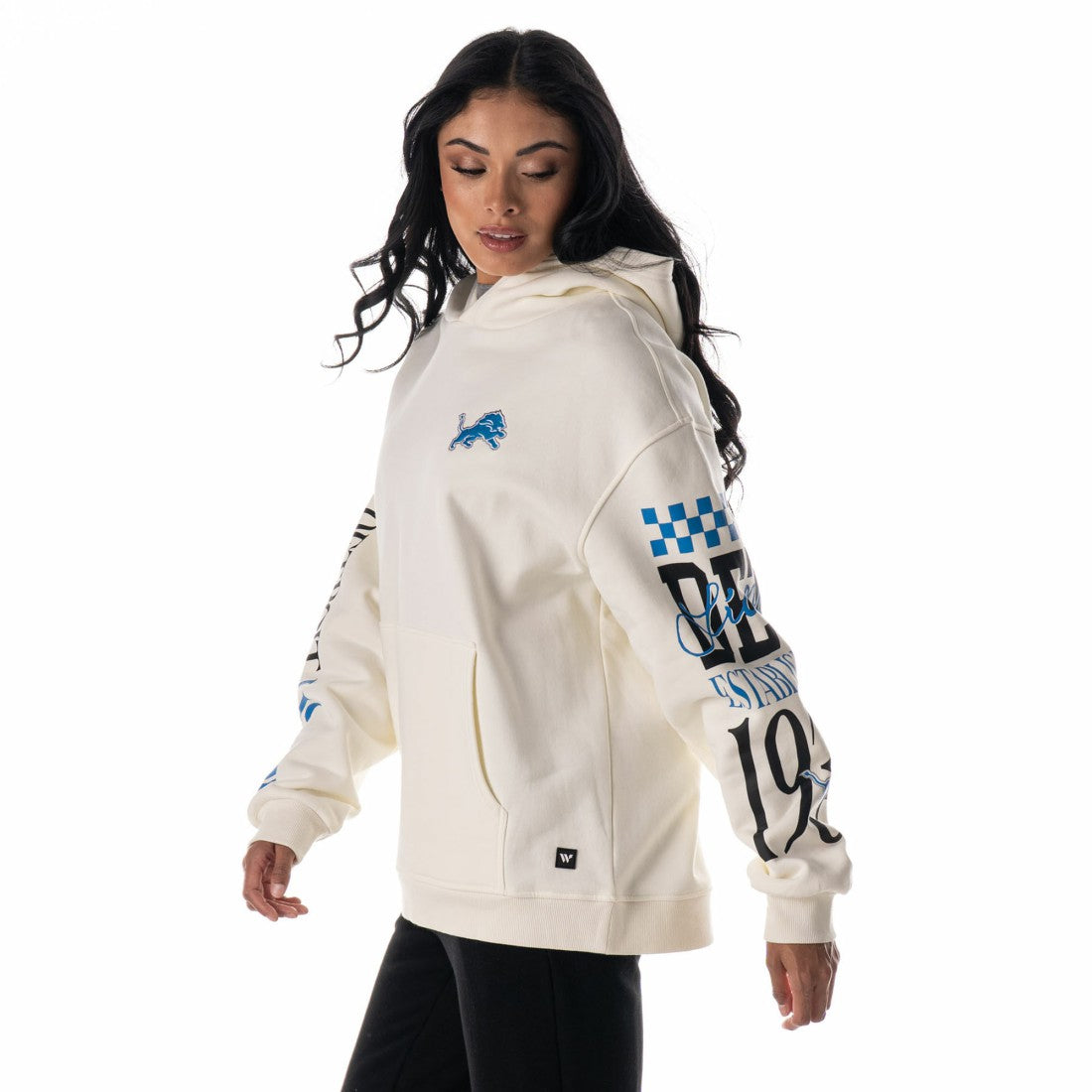 Detroit Lions The Wild Collective Unisex Stacked Graphic Sleeve Fleece Hoodie Cream