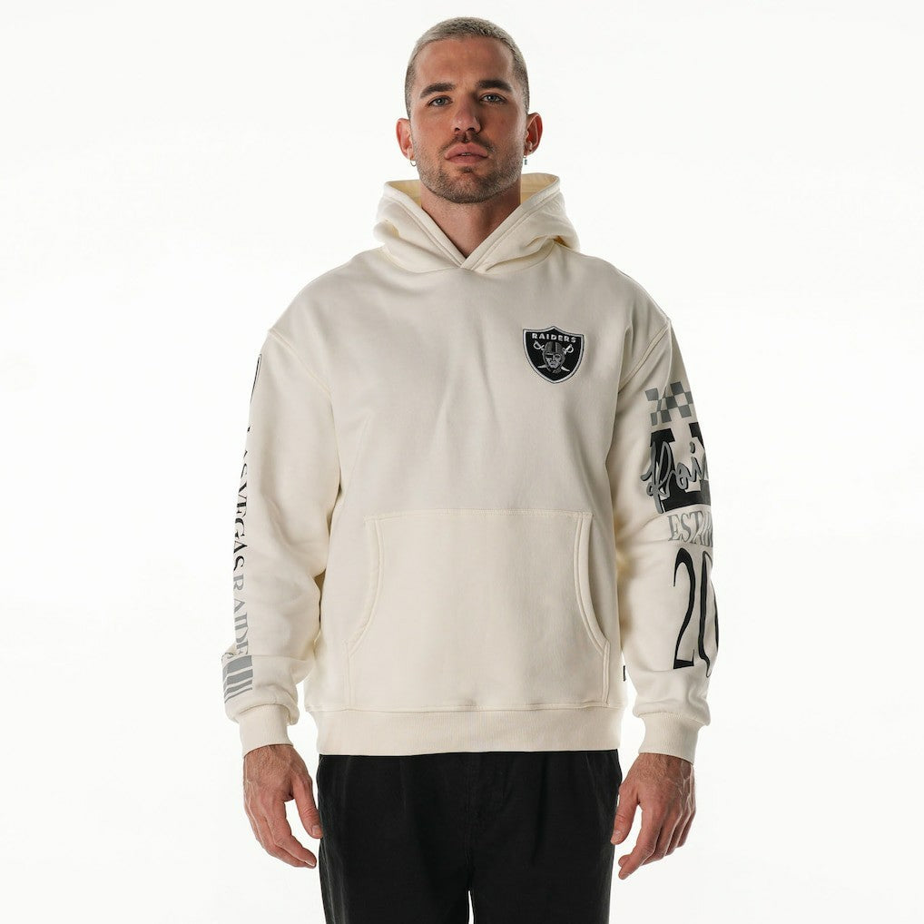 Las Vegas Raiders The Wild Collective Unisex Stacked Graphic Sleeve Fleece Hoodie Cream