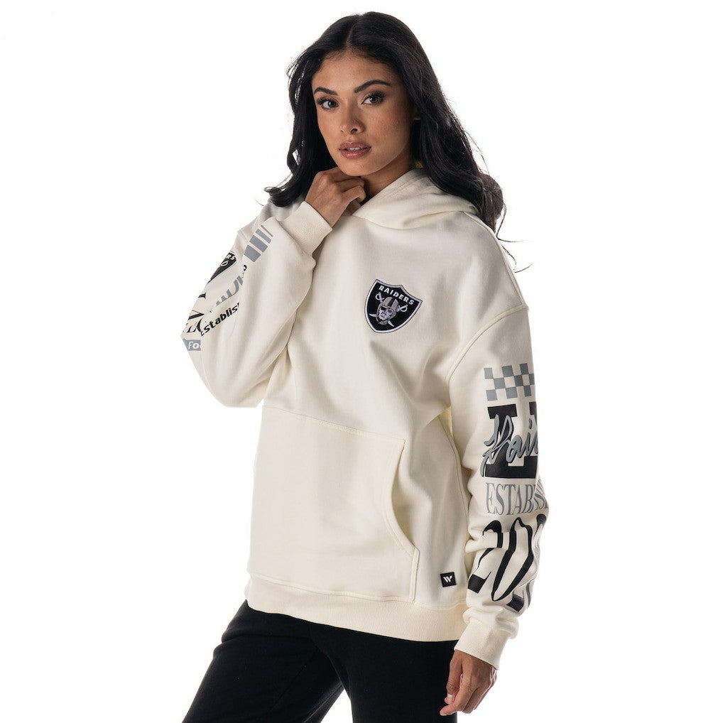 Las Vegas Raiders The Wild Collective Unisex Stacked Graphic Sleeve Fleece Hoodie Cream