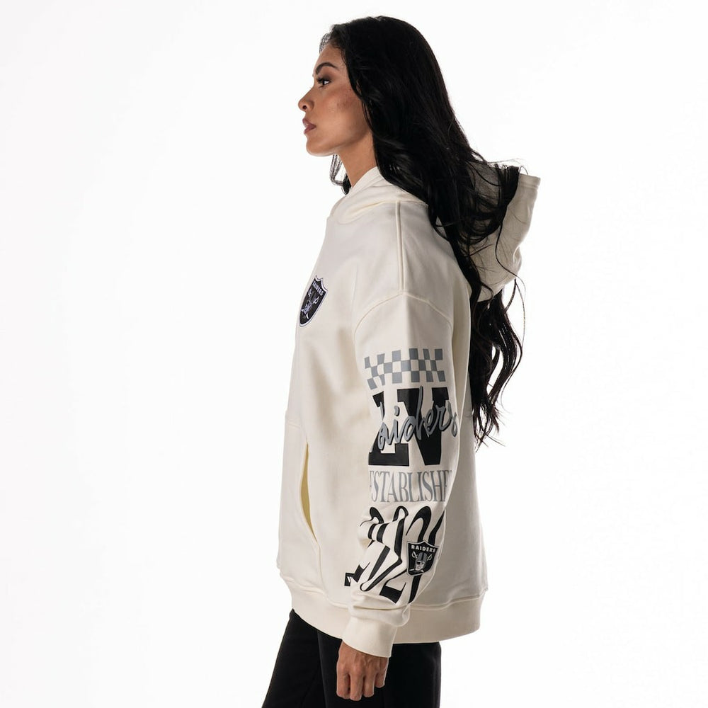 Las Vegas Raiders The Wild Collective Unisex Stacked Graphic Sleeve Fleece Hoodie Cream