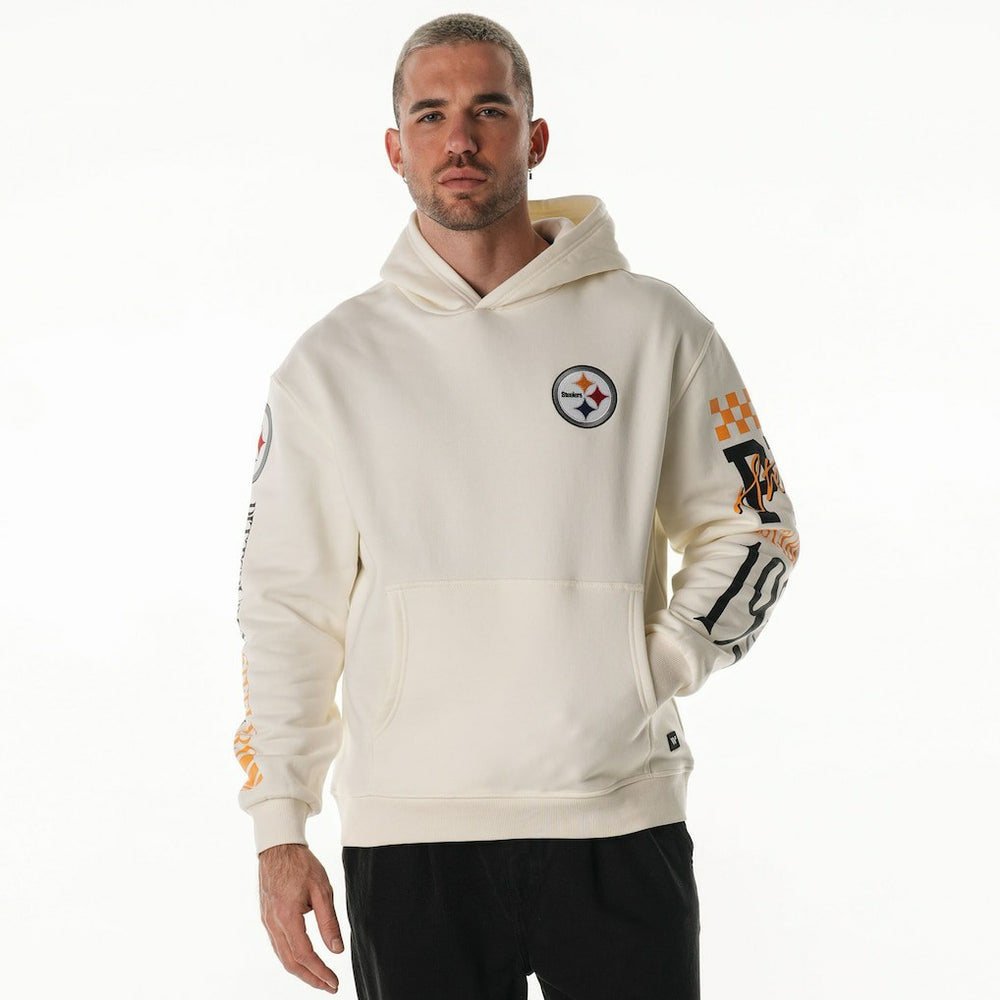 Pittsburgh Steelers The Wild Collective Unisex Stacked Graphic Sleeve Fleece Hoodie Cream