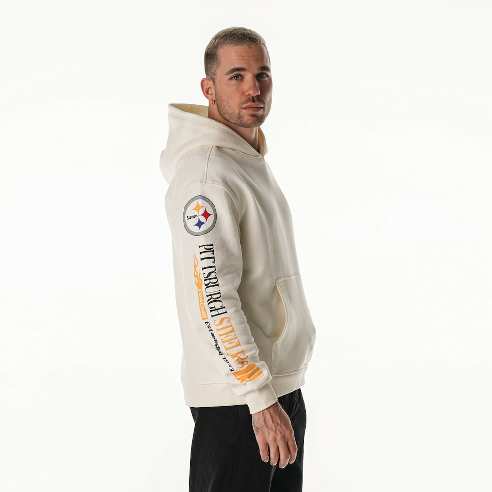 Pittsburgh Steelers The Wild Collective Unisex Stacked Graphic Sleeve Fleece Hoodie Cream