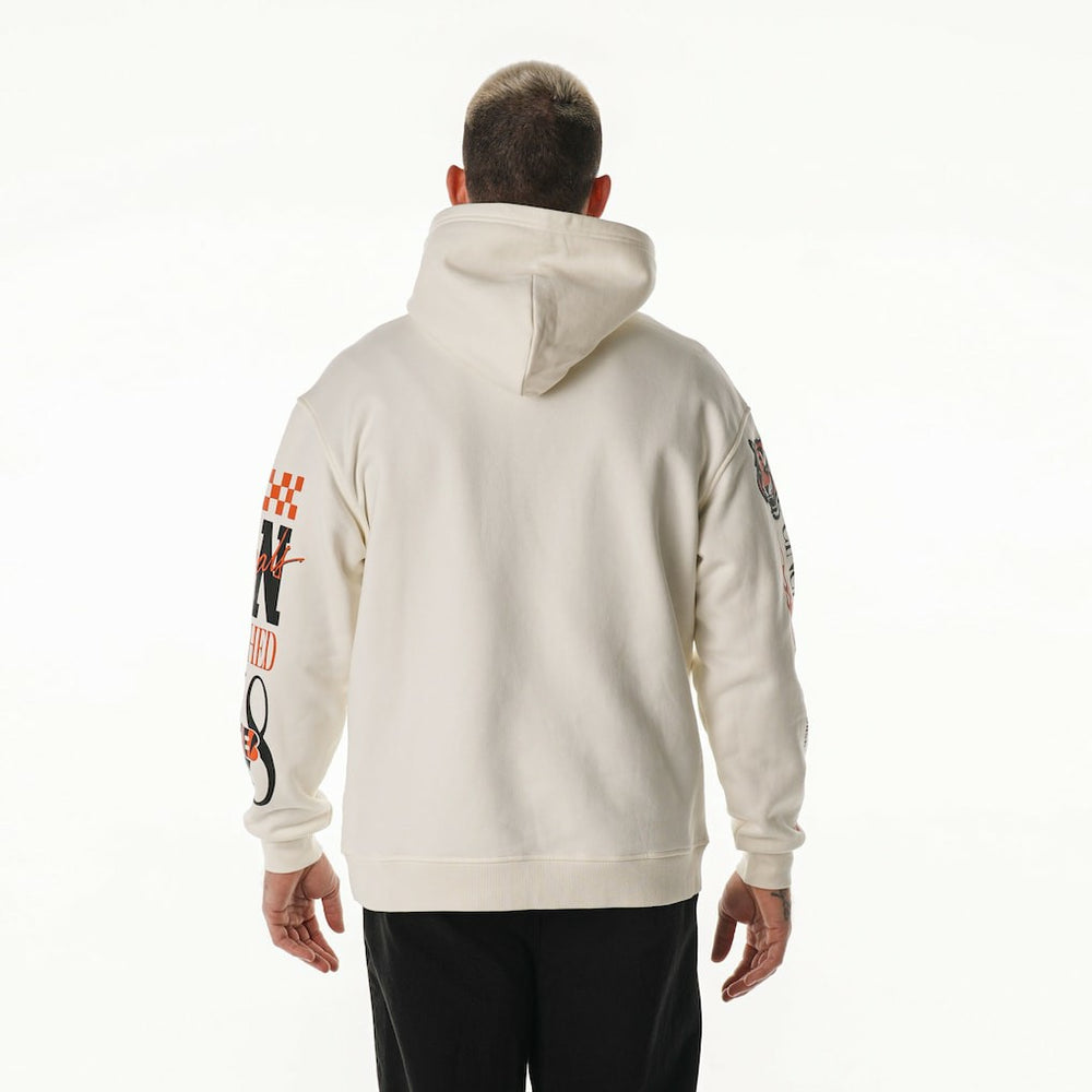 Cincinnati Bengals The Wild Collective Unisex Stacked Graphic Sleeve Fleece Hoodie Cream
