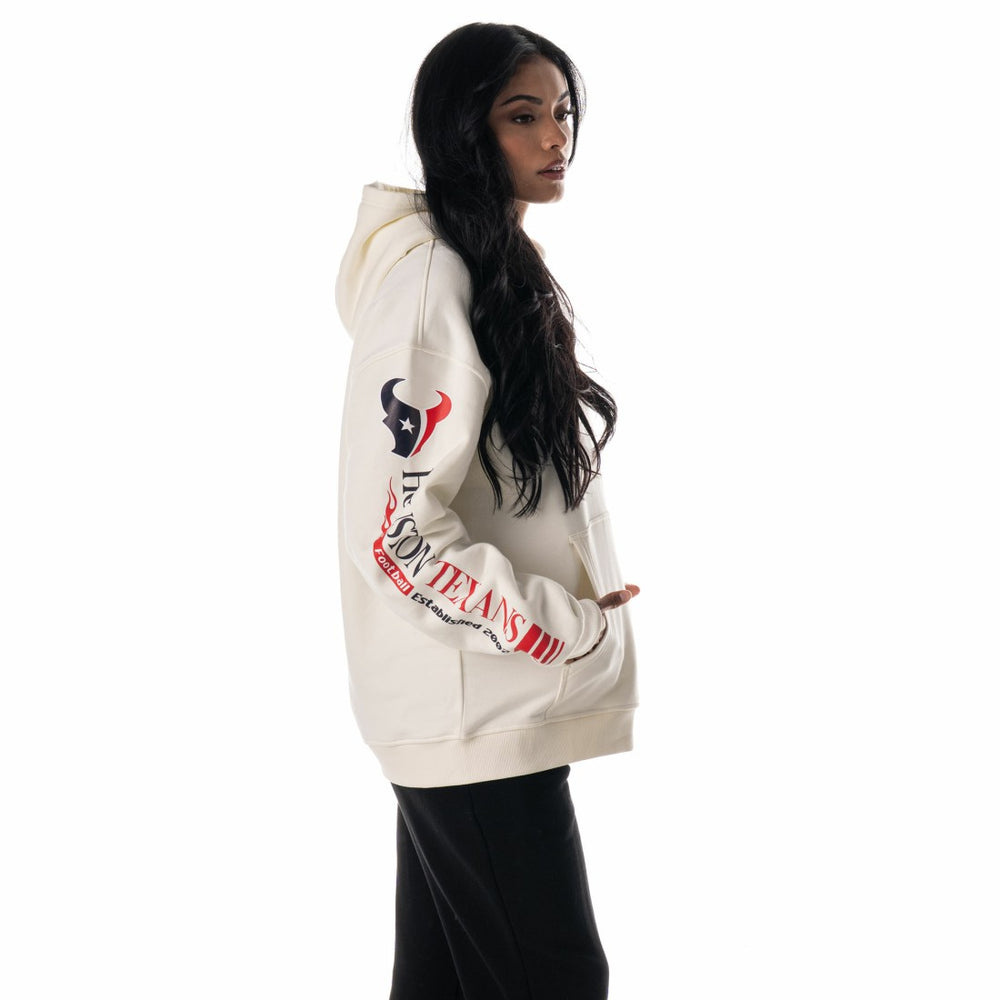 Houston Texans The Wild Collective Unisex Stacked Graphic Sleeve Fleece Hoodie Cream