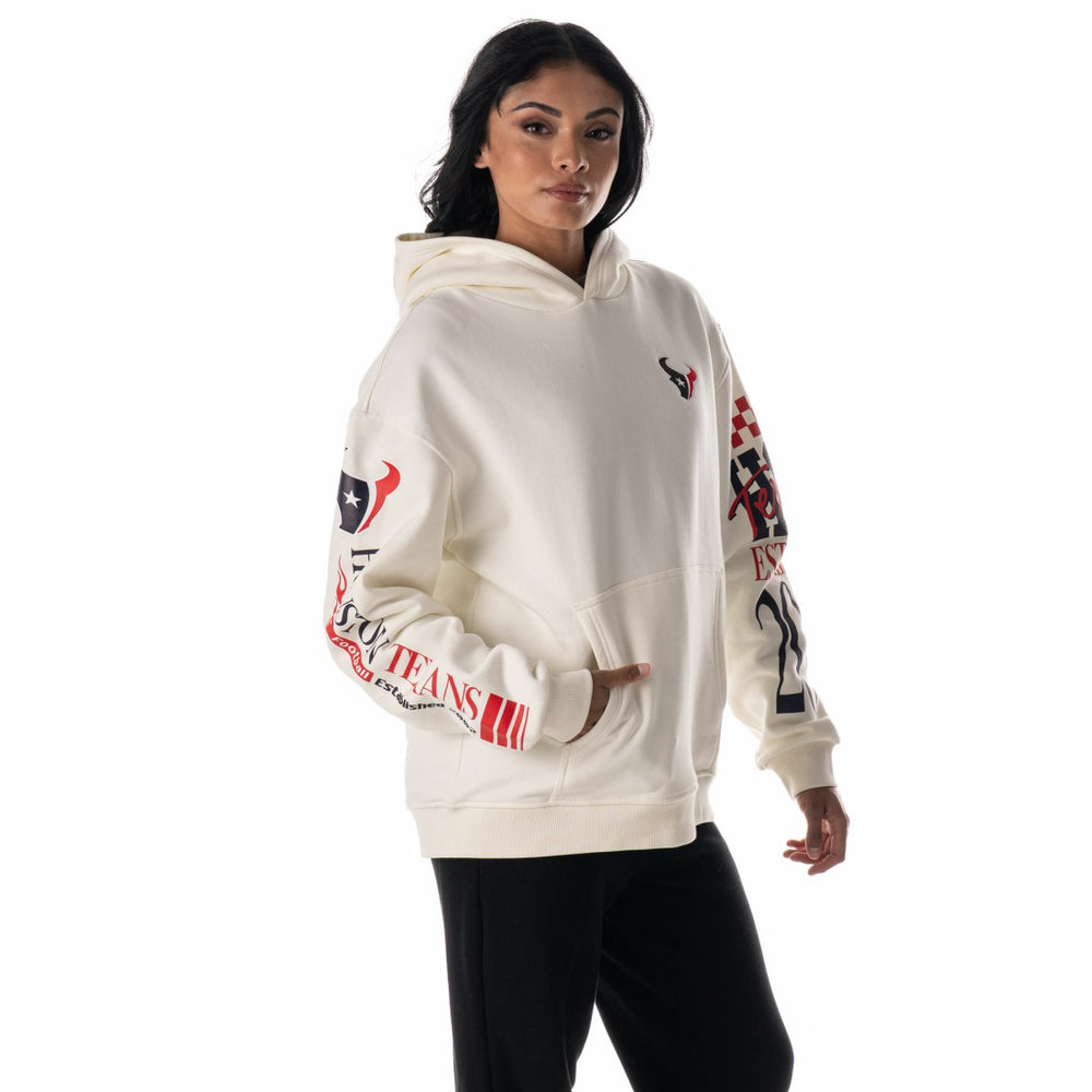 Houston Texans The Wild Collective Unisex Stacked Graphic Sleeve Fleece Hoodie Cream