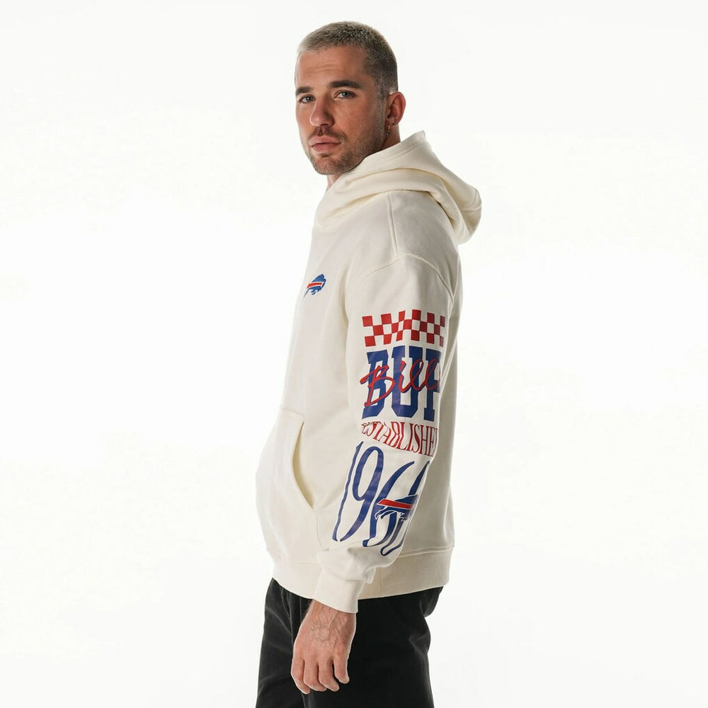 Buffalo Bills The Wild Collective Unisex Stacked Graphic Sleeve Fleece Hoodie Cream