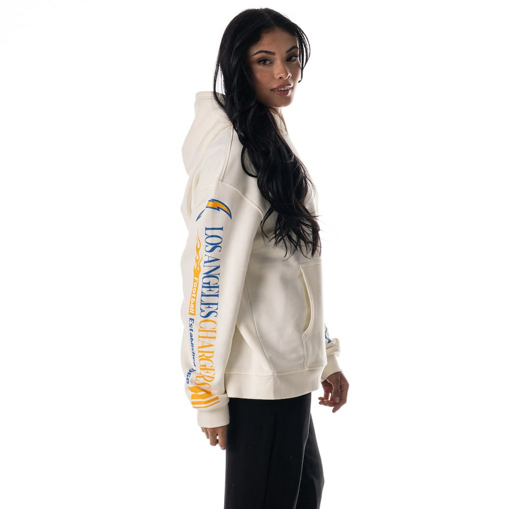 Los Angeles Chargers The Wild Collective Unisex Stacked Graphic Sleeve Fleece Hoodie Cream