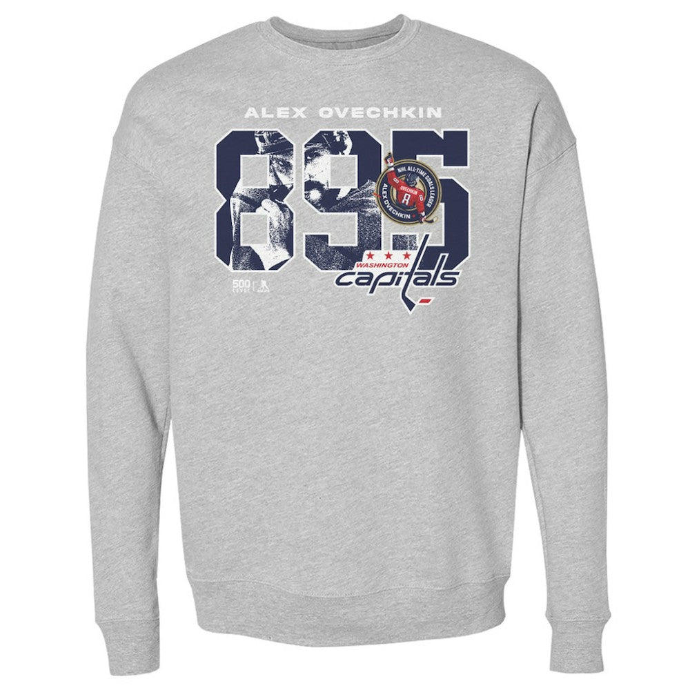 Alexander Ovechkin Washington Capitals 500 Level NHL All-Time Leading Goal Scorer Overlay Pullover Sweatshirt - Heather Gray - NHL 203089744