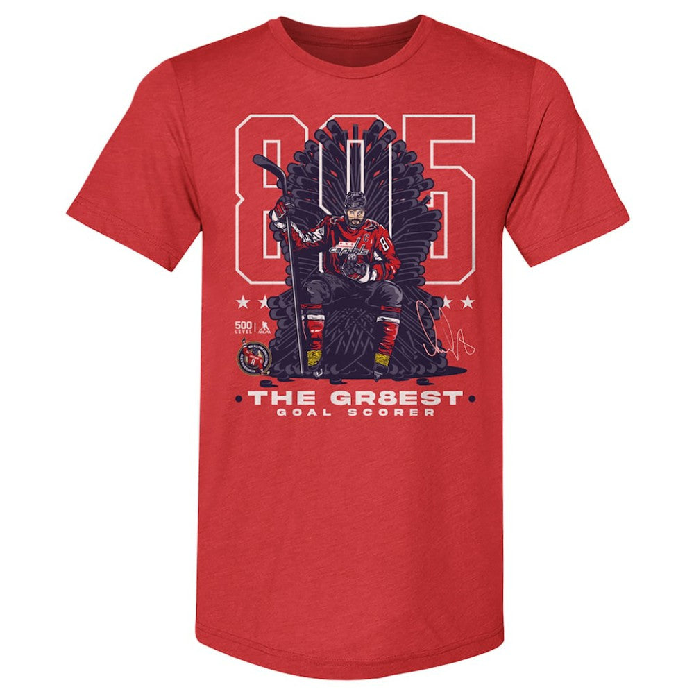 Alexander Ovechkin Washington Capitals 500 Level NHL All-Time Leading Goal Scorer Tri-Blend Throne T-Shirt - Red - NHL 203089749