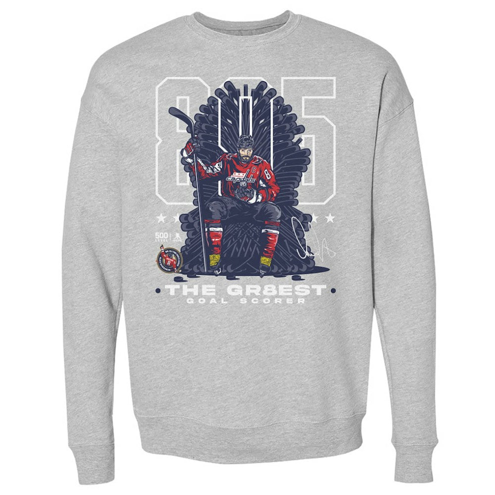Alexander Ovechkin Washington Capitals 500 Level NHL All-Time Leading Goal Scorer Throne Pullover Sweatshirt - Heather Gray - NHL 203089752